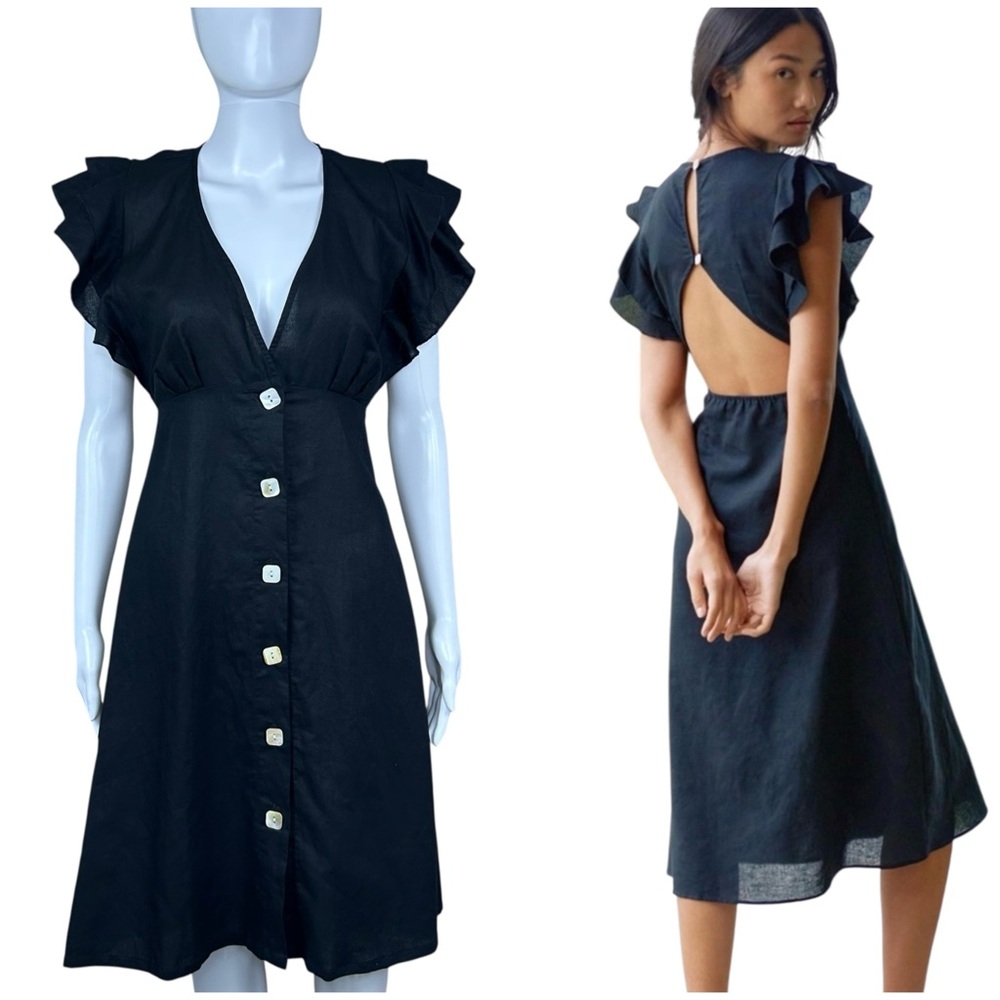 Anthropologie Charlie Holiday Ruffled Cover-Up Midi Dress Sz 4 Linen Resort